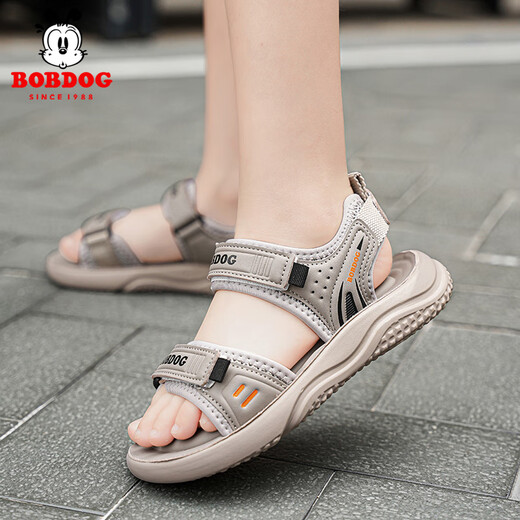 BOBDOG boys' shoes, children's sandals, summer style, boys' fashionable Velcro open-toe sandals, non-slip, lightweight beach shoes, trendy TS6004 light brown 27, inner length 17cm