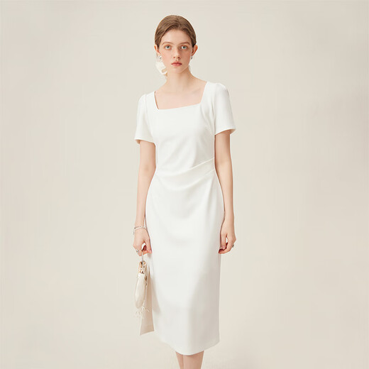 Fan Silan French square neck temperament small white skirt for women in summer 2024 new dress dress 24FS12041 white M