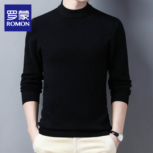 Romon wool sweater men's winter pure wool thickened warm sweater bottoming knitted jacket men's RMI1 black XL