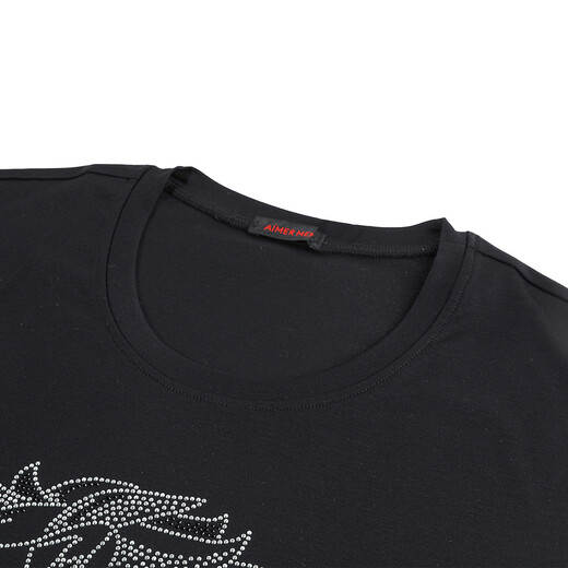 Mr. Aimu [Creative T Series] Summer Comfortable Limited Creative T-shirt Men's Casual Outdoor Wear Round Neck Short Sleeve NS81F754 Starry Lion Black 400 2XL 180