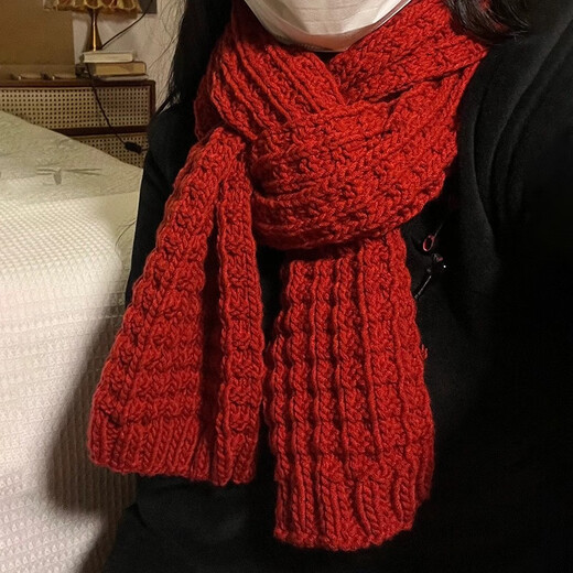 Tuzun scarf hand-knitted DIY gift for boyfriend and girl yarn ball 8 strands lover milk cotton cross flower scarf material package rust red 4 ball yarn + bamboo needle + tutorial