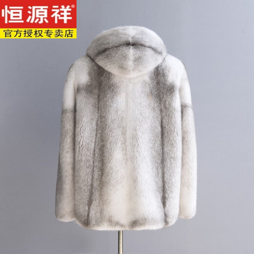 恒源祥貂皮外套男冬整貂皮草银十字貂连帽水貂皮毛一体大衣短款潮流外套 银十字 连帽款 XL135-150斤