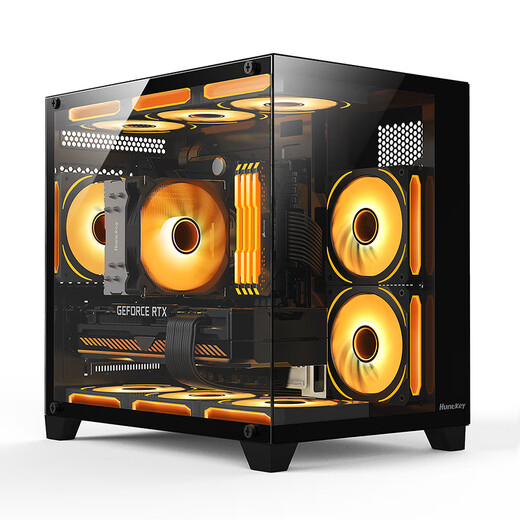 航嘉（Huntkey） S920暴风雪 钢化玻璃侧透 海景房游戏机箱 台式电脑机箱 支持240水冷/M-ATX主板/风冷限高155mm S920全景版黑色+ARGB风扇*3（2反1正） 支持M-ATX主板/240水冷