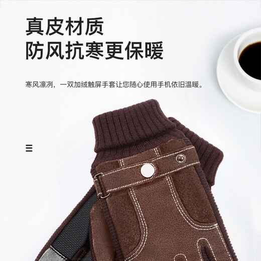 Red Dragonfly Genuine Leather Gloves for Men Winter Cycling and Motorcycle Velvet Thickened Touch Screen Warm Windproof and Splash-proof Pigskin Cotton Gloves Style 1 - Genuine Leather Thickened Velvet - Brown One Size Windproof Touch Screen