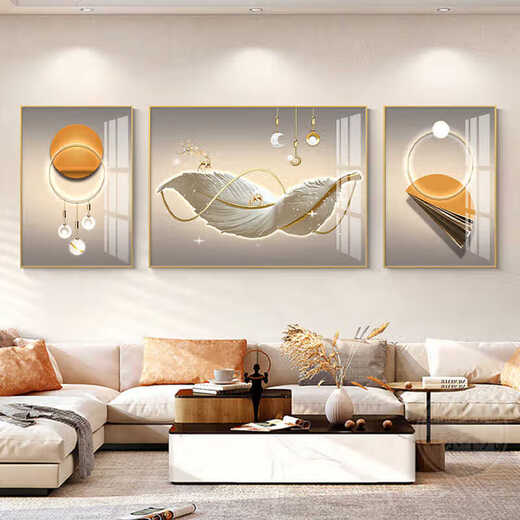 Aohan Light Luxury Feather Living Room Decoration Painting Abstract Sofa Background Wall Hanging Painting Atmospheric Simple Modern Mural High-end Z4877 Left and left 30*40 60*40 Crystal porcelain aluminum alloy gold frame