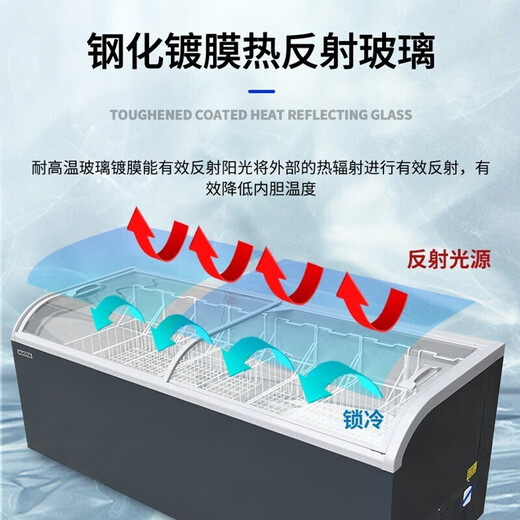 
AUCMA [Chinese old brand] Commercial large capacity island display freezer Quick-frozen seafood horizontal ice cream ice cream commercial freezer Supermarket convenience store combination freezer 753L straight cabinet curved glass 2000*754*830