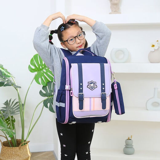 Mo Peng Japanese elementary schoolbag girl in grades 1-3-6, large capacity reduction and spine protection British campus Korean version children's back 1047 black gray grade 3-6