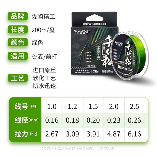 千代松佐崎精工千代松鱼线谷麦前打专用线主线子线柔软耐磨200米隐形 1号