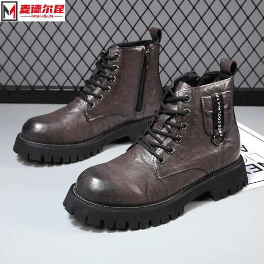 Mideelkun Martin Stiefel neue Männer mit mittlerer Mode-Top-High-Top-Lederschuhe Herrenschuhe Herbst und Winter Kurzstiefel Arbeiten Kleidung Schwarze Lederstiefel 3519 Grau 41
