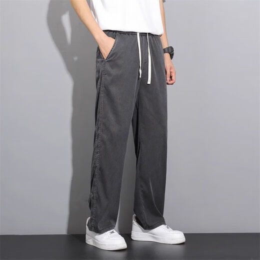 Ice hidden pants for summer men's new thin style trendy brand straight loose men's wide-leg summer casual pants for men's pants for summer men 1048 gray L (recommended 115135Jin [Jin equals 0.5 kg])