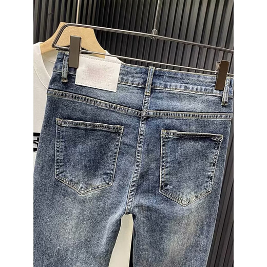 Shaofu trendy brand versatile label jeans for men, elastic, slim, simple, small-leg pants, trendy, fashionable, whiskers, slimming nine-point pants, blue 31 recommended 120-130Jin Jin is equal to 0.5 kg Shaofu trendy brand versatile label jeans for men, elastic, slim, simple, small-leg pants, trendy, fashionable, whiskers, slimming nine-point pants, blue 31 recommended 120-130Jin Jin is equal to 0.5 kg