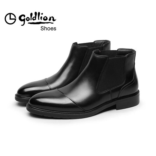 金利来（Goldlion）男鞋男靴时尚正装加绒保暖短靴舒适耐磨切尔西靴G580240314AAR-黑色-38码