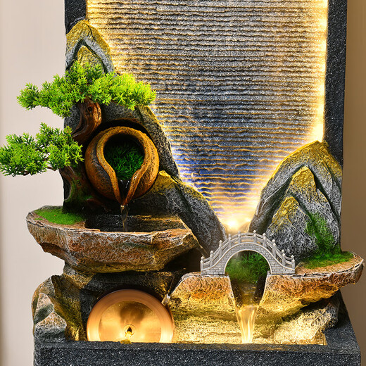 善水源高山流水摆件循环水幕墙客厅落地办公室玄关招财风水轮高端开业 善水源-似水映月-小号