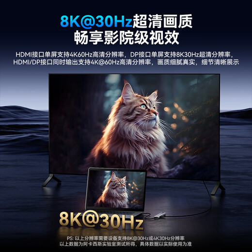 阿卡西斯（ACASIS）Type-C扩展坞HDMI拓展坞DP拓展坞hub分线器显示器8K雷电4千兆网络2K240Hz三屏异显快充DS-9904 浅灰色