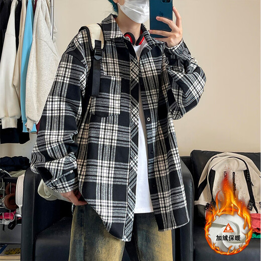 轩凡朵加绒加厚长袖衬衫男士秋冬季新款美式复古潮流牌衬衣百搭大码外套 c9734玫红 M  建议90-110斤