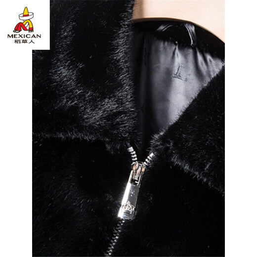 Scarecrow (MEXICAN) 2024 autumn and winter full mink Haining imitation fur coat men's short warm hooded plus velvet thickened men's mink coat black hooded gold mink velvet 6XL195-215Jin Jin is equal to 0.5 kg