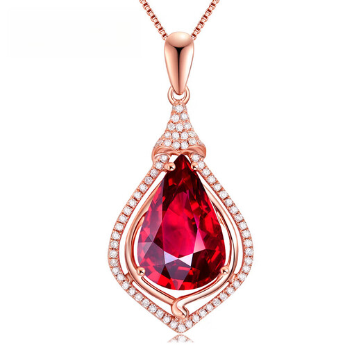 BOGLIA Pigeon Blood Red Gemstone Necklace Women's 18 Rose Gold K Rubile Red Tourmaline Pendant Birthday Gift 3.77 Carat Pigeon Blood Red Tourmaline Necklace