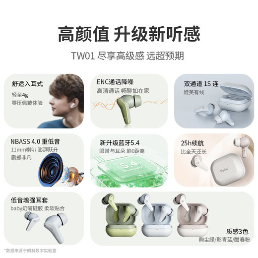 Netac true wireless stereo Bluetooth headset, wireless sports gaming headset, call noise reduction, suitable for Apple, Huawei and Xiaomi mobile phones TW01 pink