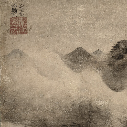 元高然晖山水图古代山水画卷轴名画复仿古画装饰挂画 元倪瓒筠石古槎图12134 40X52厘米（喷绘画心尺寸） 装裱