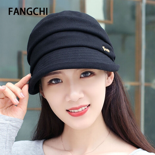Fangchi Spring and Autumn Travel Sun Protection Hat Korean Retro Peaked Hat Women's Autumn Fashion Versatile Flat Hat Elegant Casual Hat Japanese Lady Mom Hat Women's Sun Hat MXM-648 Black One Size (54-58cm) Adjustable