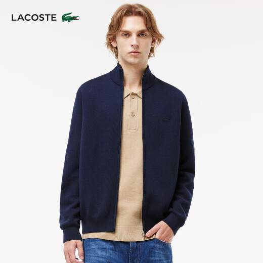 LACOSTE法国鳄鱼男装可外穿纯色羊毛衫针织衫拉链立领外套|AH1955 166/藏青色 常规 S 3