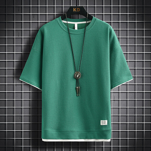Yao Qu Waffle T-shirt à manches courtes à manche à manches de glace d'été pour la glace de glace de glace en temps libre T-shirt à cinq points à cinq points Top 3880 HEAR POCE GREEN 4XL