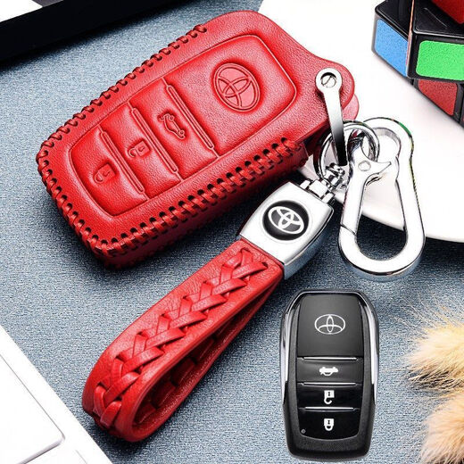 Geeignet für den neuen 2021 Toyota Corolla Key Cover echtes Leder 2019 Corolla Key Case Dual-Motor-Mode-High-End-Schnalle für Männer und Frauen-D-Style-Schwarz (14-18 Modelle mit One-Click-Start)