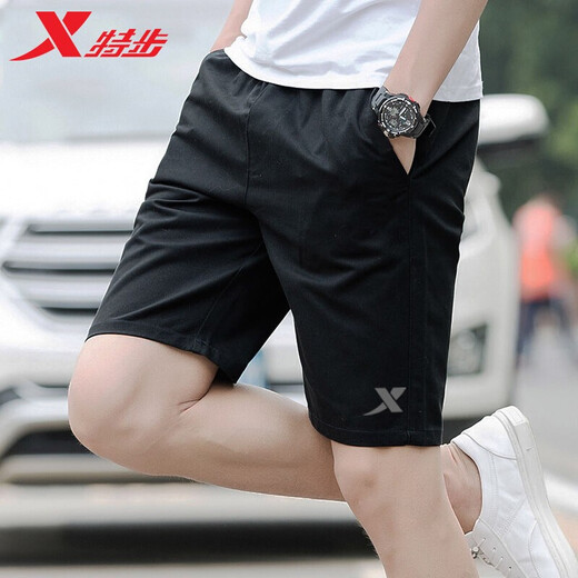 XTEP (XTEP) Sport pants shorts men's pants summer men's casual mid-trousers running suit black quick-dry shorts five-point pants men's black-(woven thin style) 55 zipper L /175 [spot quick delivery]