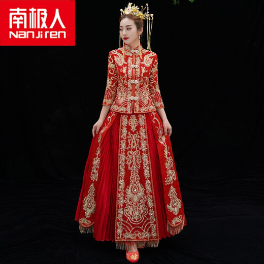 Nanjiren (Zhengui Exclusive) Wedding Dress Autumn and Winter New Xiuhe Dress Chinese Slim Improved Wedding Bridal Toast Dress Dragon and Phoenix Coat Women's Red S