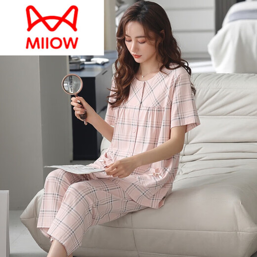 MiiOW brand high-end new product pajamas for women summer thin pure cotton short-sleeved cropped pants summer cotton casual large size M9903 M (recommended weight 80Jin Jin is equal to 0.5kg -100Jin Jin is equal to 0.5kg)