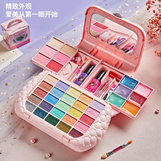 哚咧咪六一儿童节化妆品套装女孩玩具女童礼物公主彩妆盒画化妆专用 【笔记本美妆盒+娃娃-送】+精美