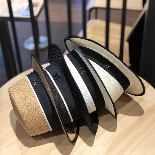 Woodpecker [Marke] Koreanische Flachflache Small-Rumpf-Strohhut für Frauen im Sommer im Sommer Sonnenschutz Strohwebel cooler Hut Internet Promi Sommer Mode britische Top-Hut weiß M kurzfristig Flachgras M (56-58 cm)