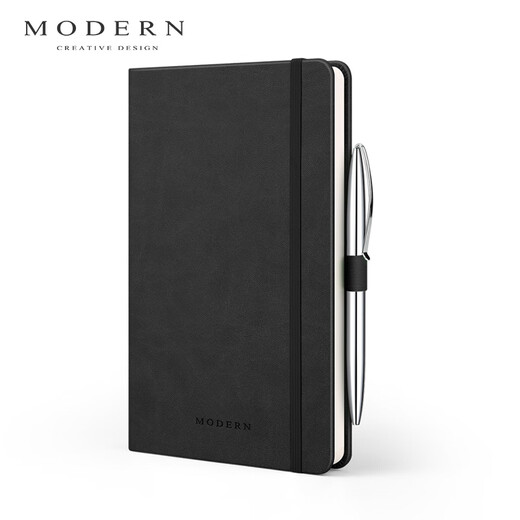 MODERN商务A5笔记本子皮面高档记事本带笔 创意手帐本 时尚会议笔记本子定制文具公司礼品企业刻字 典雅黑
