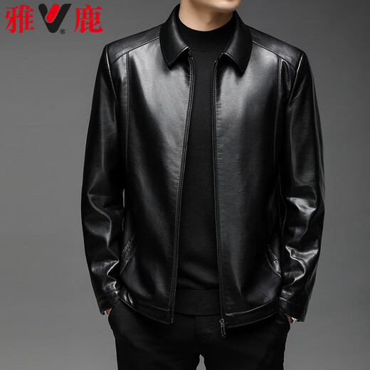 Yalu leather jacket men's spring and autumn business casual lapel solid color jacket young and middle-aged men's dad wear comfortable jacket top