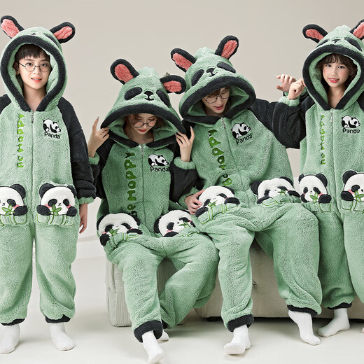 Junge Liebeswörter Eltern-Kind-Pyjamas Herbst- und Winter-Strampler Langarmed Koralle Velvet Family Drei- und Vier Familiendekoration Kinder-Hauskleidung ypf3894 Panda One Size Kinder 16 Größe (135-145 70jin [Jin gleich etwa 0,5 kg]))
