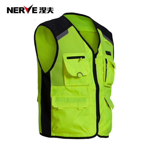 NERVE Motorcycle Riding Vest Reflective Male Rider Motorcycle Suit Anti-fall for All Seasons Cruise Vest - Fluorescent Green S
