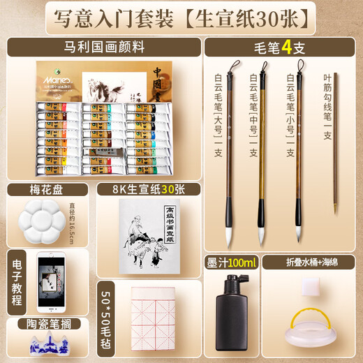 Marley Chinese painting pigments Chinese painting entry-level tool set for primary school students Chinese painting set ink painting complete set for beginners complete set of Chinese painting pigments Recommended for beginners - freehand entry version 12-piece set 18 colors 12ml