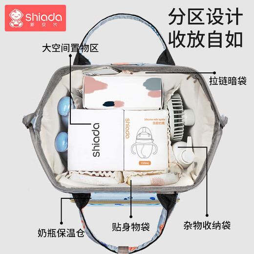 Bolsa de mamá Xin'an Dai, bolsa de leche materna y bebé de gran capacidad y multifuncional, impermeable, antiquulla, luz y azul conveniente