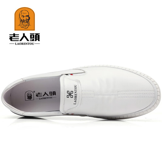 Old man's head (laorentou) old man's white leather shoes men's genuine leather head layer cowhide breathable casual white shoes one foot to put on the line dad's shoes non-slip 10503 white 41