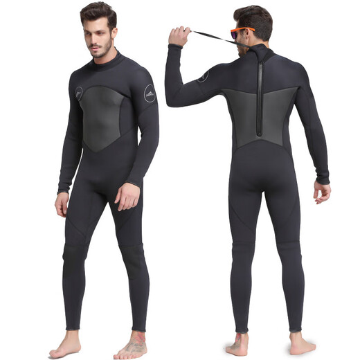 Dianou 2025 new men's winter swimming wetsuit thickened warm surfing suit snorkeling suit diving long-sleeved one-piece swimsuit SBT 1283 black 1.5mm 2XL