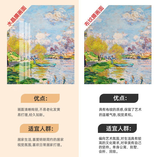 莫奈装饰画世界名画梵高油画挂画客厅沙发背景墙风景墙壁画三联画 塞纳河的春天 30*40cm 9mm布纹膜三联画黑边