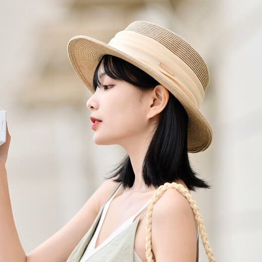 凡饰（FANCET）草帽女夏天优雅时尚平顶礼帽百搭文艺范儿小清新遮阳帽出游帽子