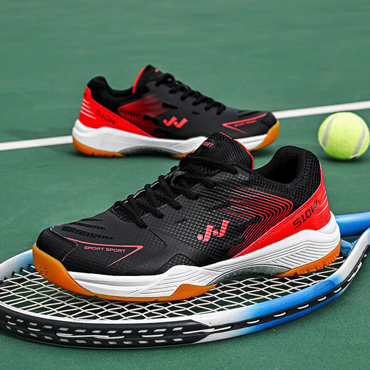Professional Badminton Shoes Men's High Elasticity Anti-Slip Shock Absorption Competition Badminton Table Tennis Volleyball Tennis Training Shoes Black Red 42