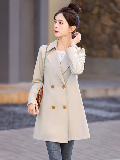 NOSSKISS luxury high-end brand windbreaker jacket for women 2025 autumn new style small fashion versatile mid-length temperament top off-white L recommended 110-120Jin Jin equals 0.5 kg