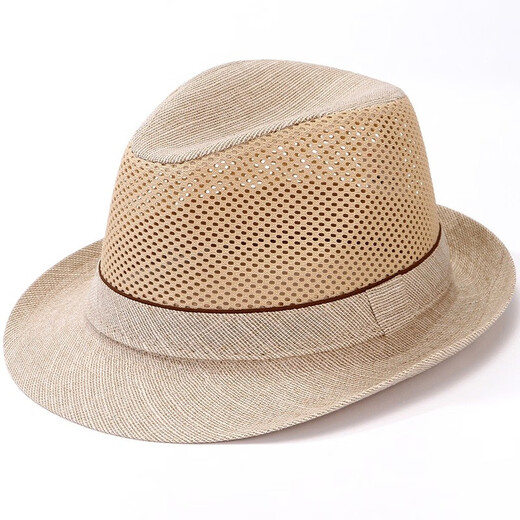 Ofandi hat men's summer top hat middle-aged and elderly sun protection sun hat breathable cool hat mesh straw hat old man sun hat light khaki (mesh style)