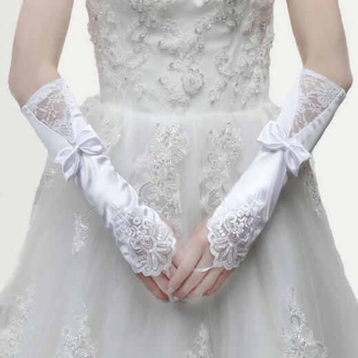 Xi Ning 2020 Bridal Wedding Gloves Lace Red White Wedding Gloves Wedding Gloves Short Long Satin Gloves Red Gloves Lace (Short Style)