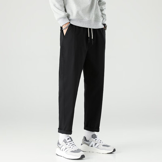 
Dingfengbaoluo casual pants straight cutlery trousers spring and summer trendy brand loose solid color men's pants 9904 black L