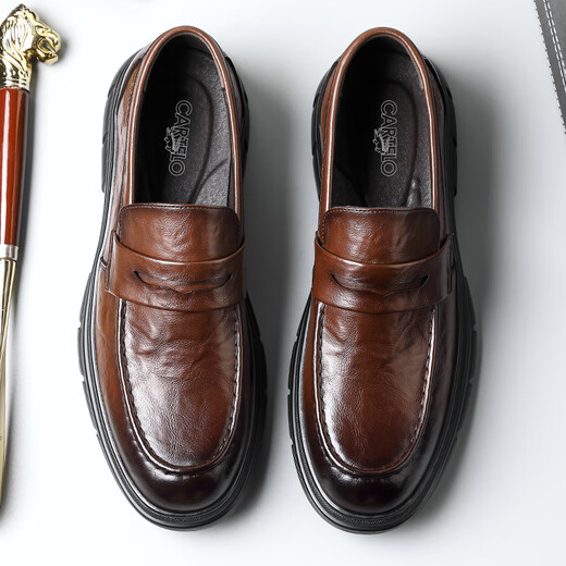 Cartelo mocasines zapatos de cuero para hombres zapatos casuales de negocios transpirables zapatos de cuero suaves 9925 marrón 41
