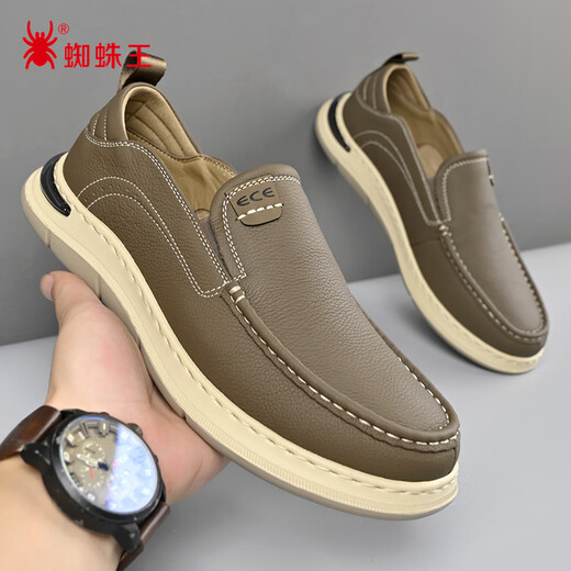 Spider King Fashion Casual Shoes Men's Spring Slip-On Leather Shoes Comfortable Business Commuting Dad Shoes Khaki 41