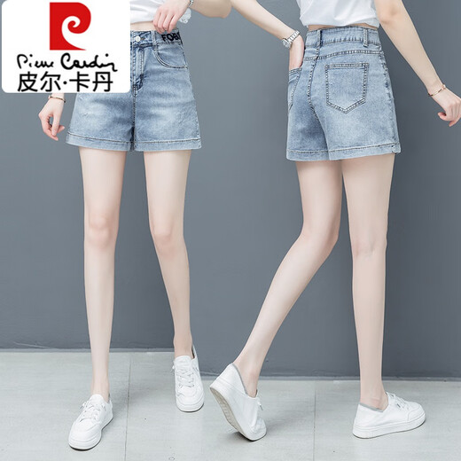 皮尔卡丹（pierre cardin）牛仔短裤女夏季薄款2023年新款夏天外穿宽松显瘦a字高腰阔腿热裤 6623 蓝色 26/S
